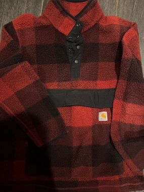 Carhartt Red and Black Buffalo Plaid Sherpa Snap Pullover
